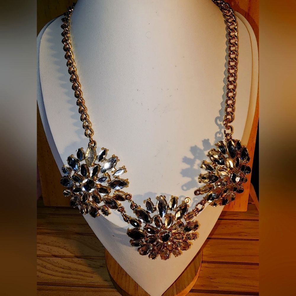 Beautiful Vintage Clear Rhinestone Necklace Signed NY NWOT